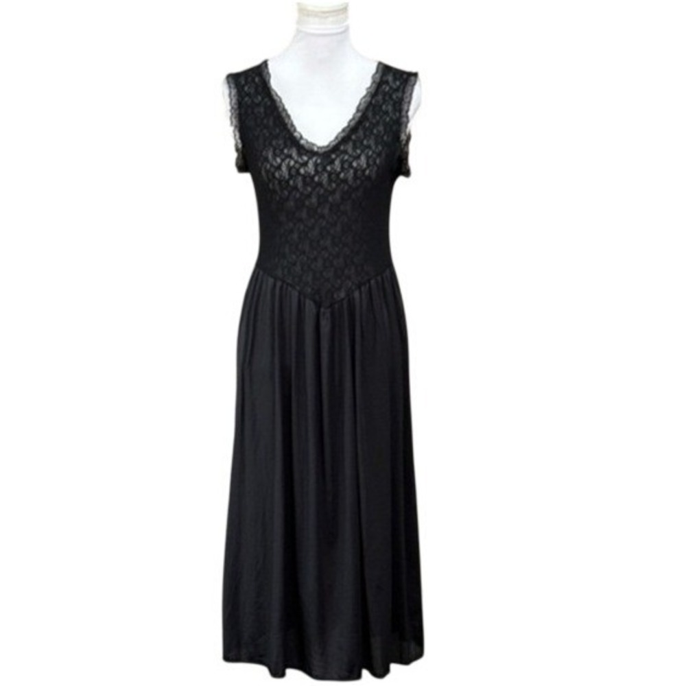 Vintage 90s Whimsigoth Retro Lace Stretch Slip Dress Black Fairy Artsy 1995 Core